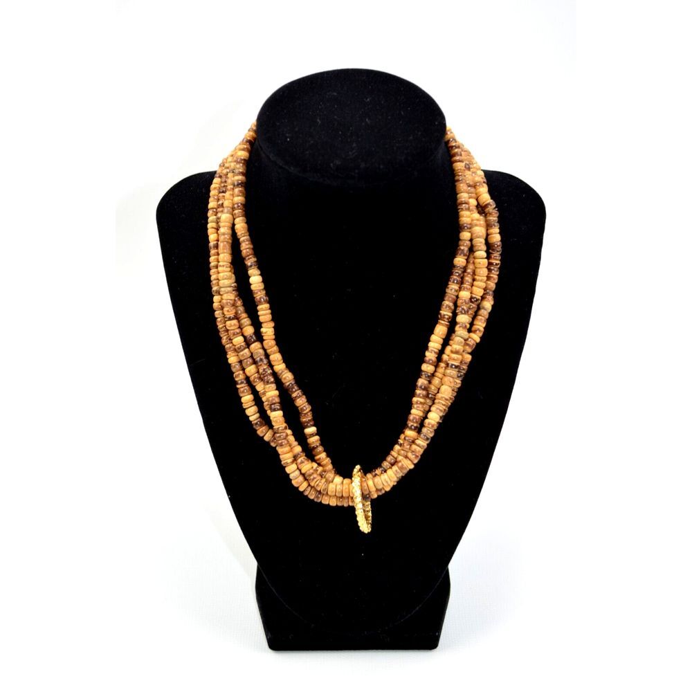 Brown Flat Wood 2 Strand Bead Necklace 18" 2‎ Separate Strands